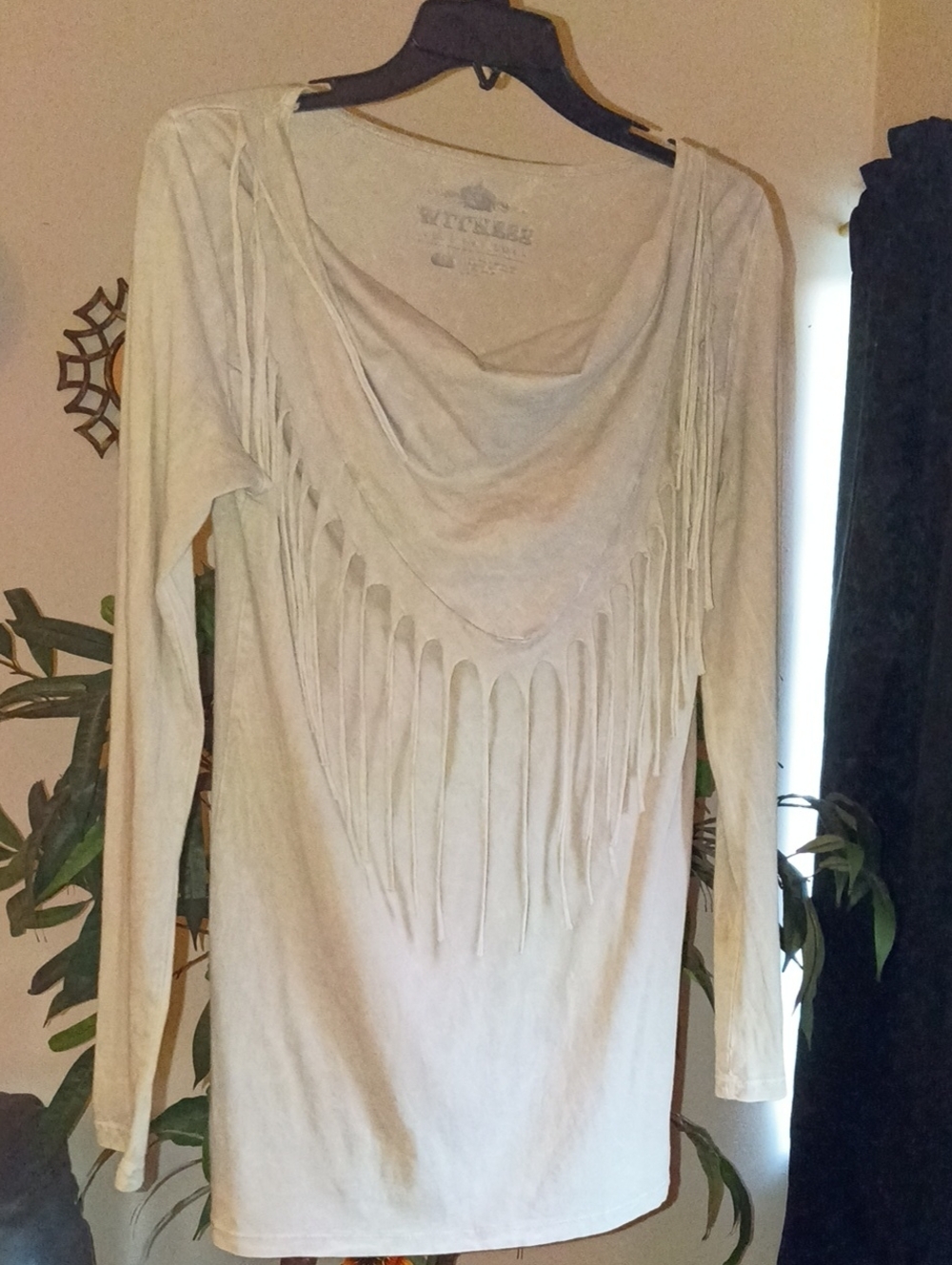 Witness Fringe Detail Long Sleeve Women's Top - Cream Size Medium